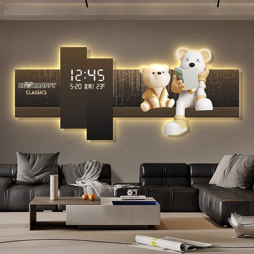 奶油熊公仔卧室数显时钟挂画