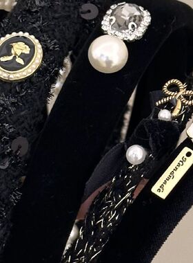 财阀千金气质发箍女秋冬法式复古黑色头箍饰品