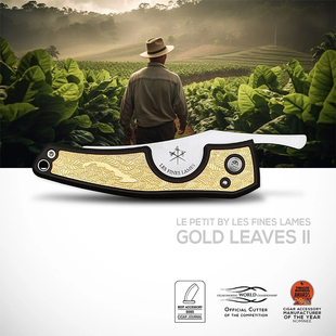 镀18K金雪茄烟叶纹 法国Les Fines Lames雪茄刀Gold Leaves