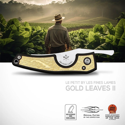 法国Les Fines Lames雪茄刀Gold Leaves 镀18K金雪茄烟叶纹
