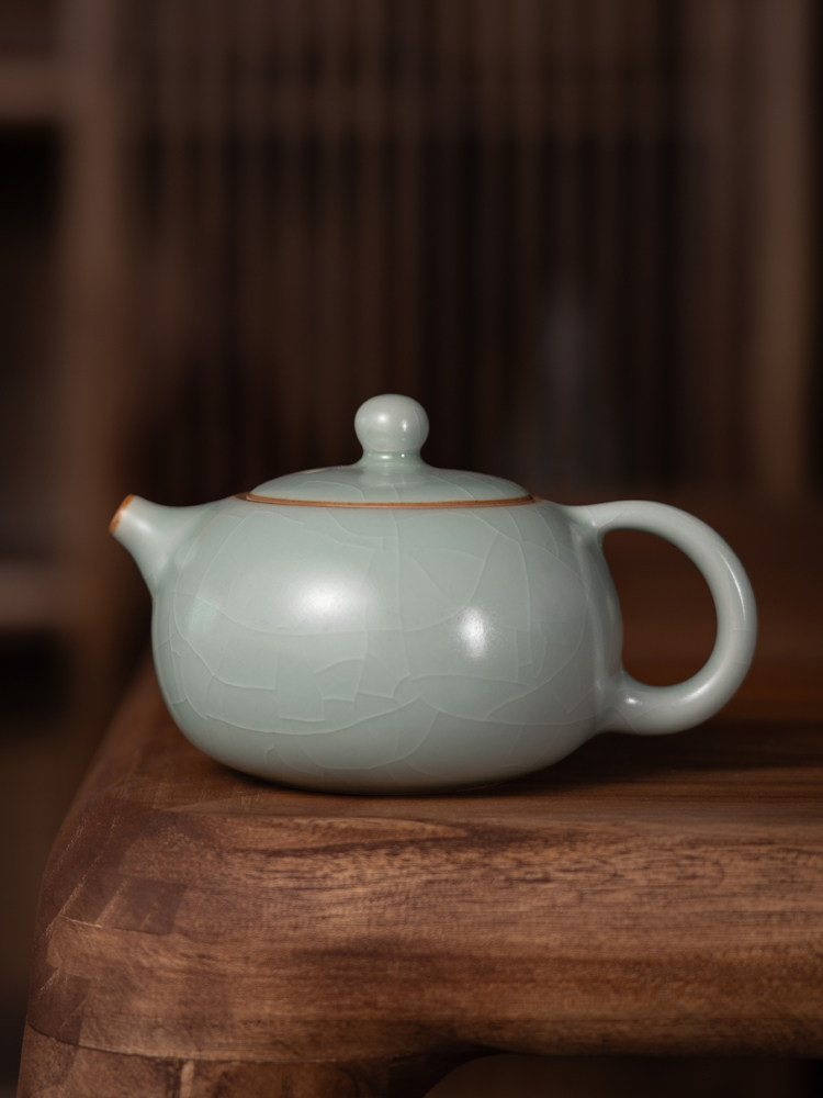 中国风家居制茶蓝汝窑西石壶陶瓷茶具汝瓷开片功夫茶单壶小尺寸