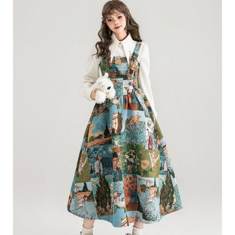 秋季女装2024新款高级感艺术背带连衣裙复古法式长袖衬衫两件套装,女装/女士精品,时尚套装,淘宝优惠券,粉丝福利购,淘宝优惠卷