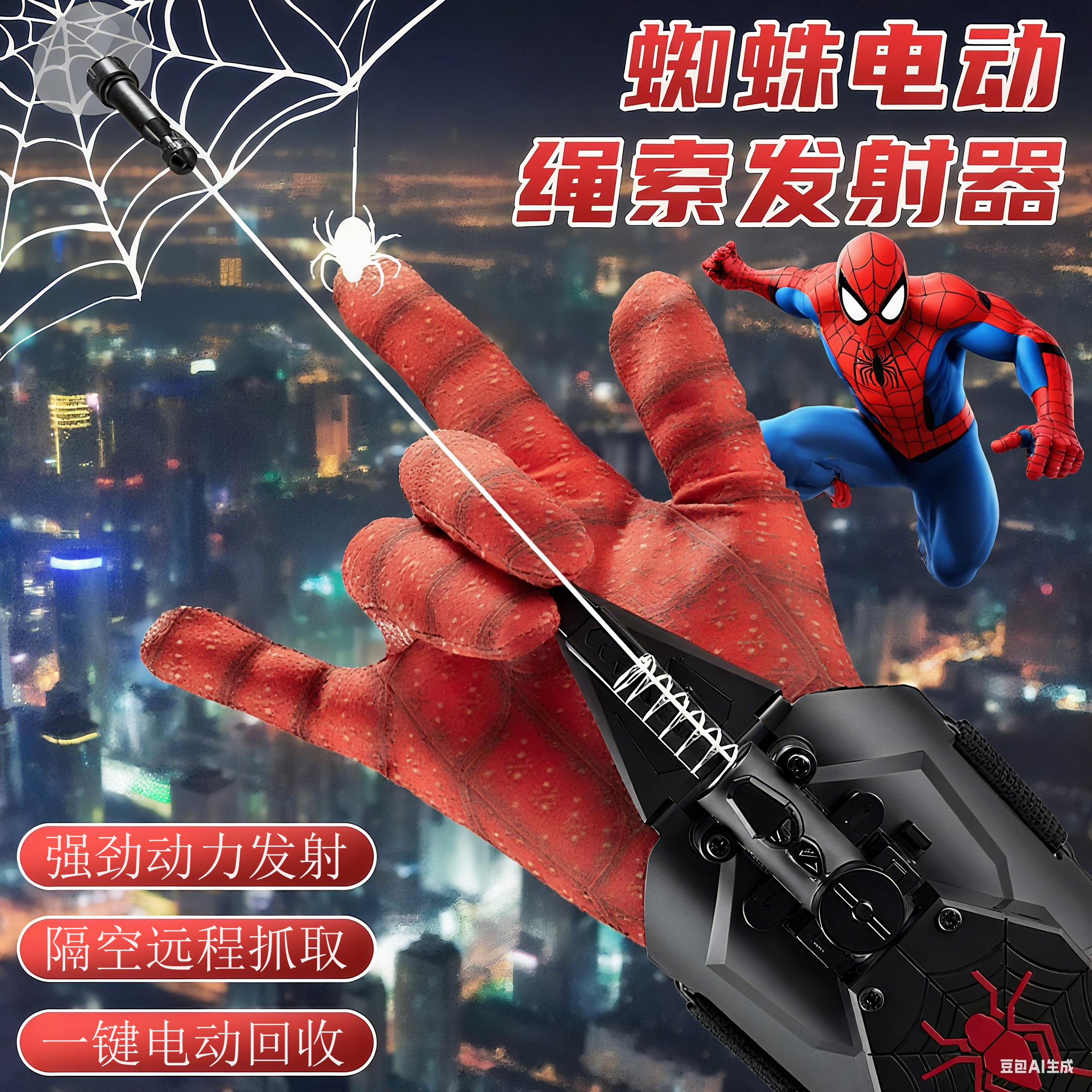 蜘蛛侠吐丝发射器黑科技绳索弹射玩具自动收线丝腕带儿童礼物装备