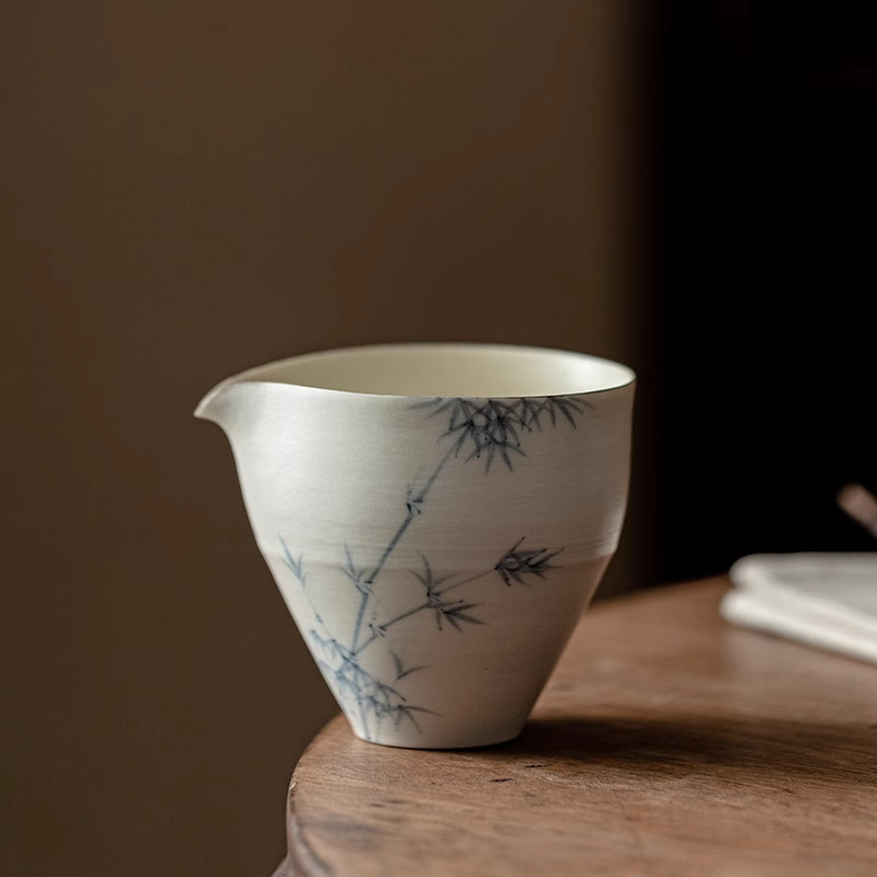 载福堂 陶瓷手绘竹公道杯家用办公匀杯分茶器侘寂风粉引茶海公杯
