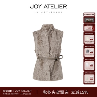 JOY0066 系带马甲外套 阿富汗紫羔美丽诺羊绒羊毛背心马甲秋冬新款