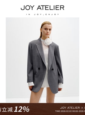 JOY ATELIER1006莫奈 阔版箱型精100%精纺羊毛西装时尚戗驳领外套
