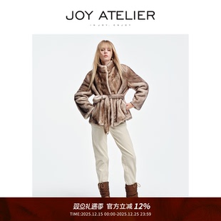 高定双色立领腰带短款 JOY saga经典 风花雪月 水貂皮草外套 8S03