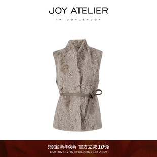 JOY0066 系带马甲外套 阿富汗紫羔美丽诺羊绒羊毛背心马甲秋冬新款