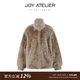 JOY 太阳城 南非边区莱斯特羊皮毛一体立翻领大廓形宽松皮草外套