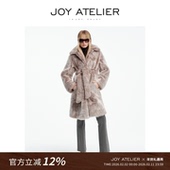 JOY1009幻境 进口双色拉贡翻领大廓形皮毛一体外套中长款 系带皮草