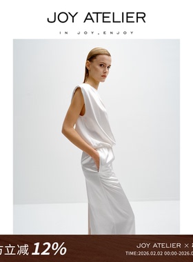 JOY ATELIER3103月光女神 圆领宽肩H型重磅真丝桑蚕丝礼服长裙女