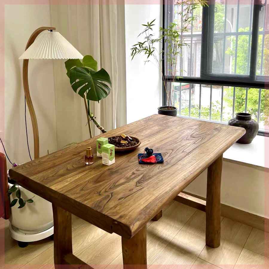 老榆木桌子复古茶桌实木桌子吧台长桌书桌餐桌阳台桌民宿家用