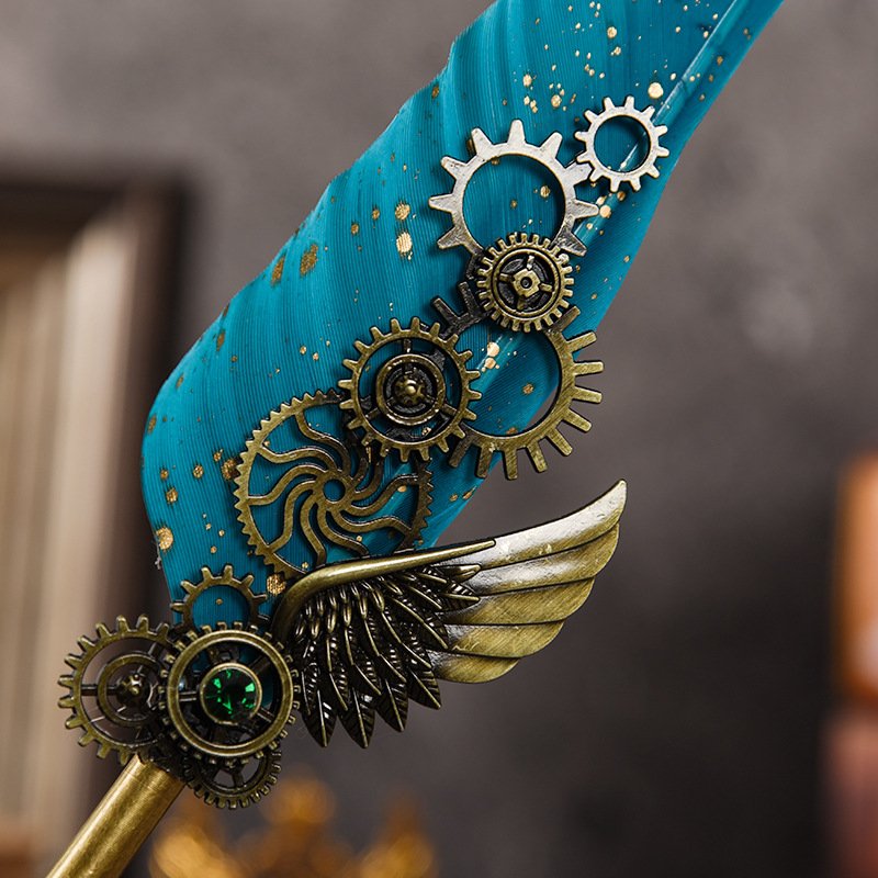 复古翅膀羽毛钢笔套装豪华机械多用途礼盒diy手账商务礼品创意礼