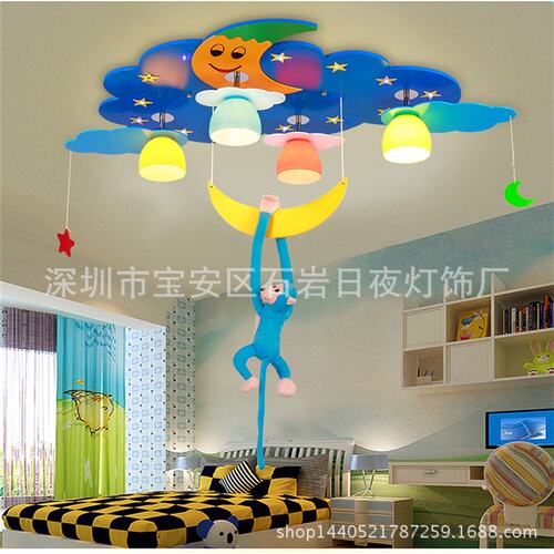 猴子木质吸顶吊灯 现代时尚卡通灯护眼LED卧室灯幼儿园装饰灯具