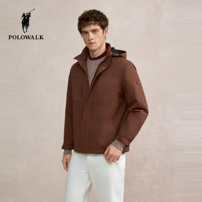 POLOWALK男式夹克2025秋季新品简系潮流运动直筒连帽外套男上衣
