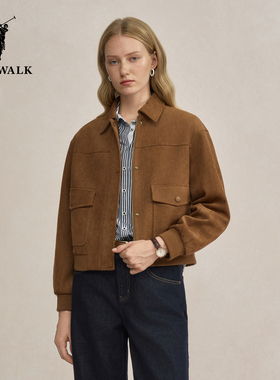 POLOWALK女式外套2025秋季新品简系复古工装风翻领外套女装上衣