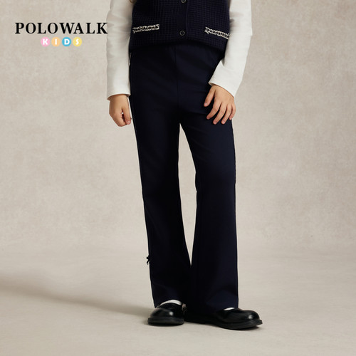 POLOWALK女童卫裤2026秋季新品丝绒蝴蝶结公主风喇叭裤松紧腰长裤