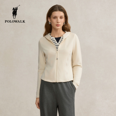 POLOWALK女式卫衣2025秋季新品简系显瘦休闲连帽开衫运动收腰外套
