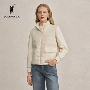 POLOWALK女装女式羽绒服2025冬季新品时尚拼接90鸭绒保暖立领外套