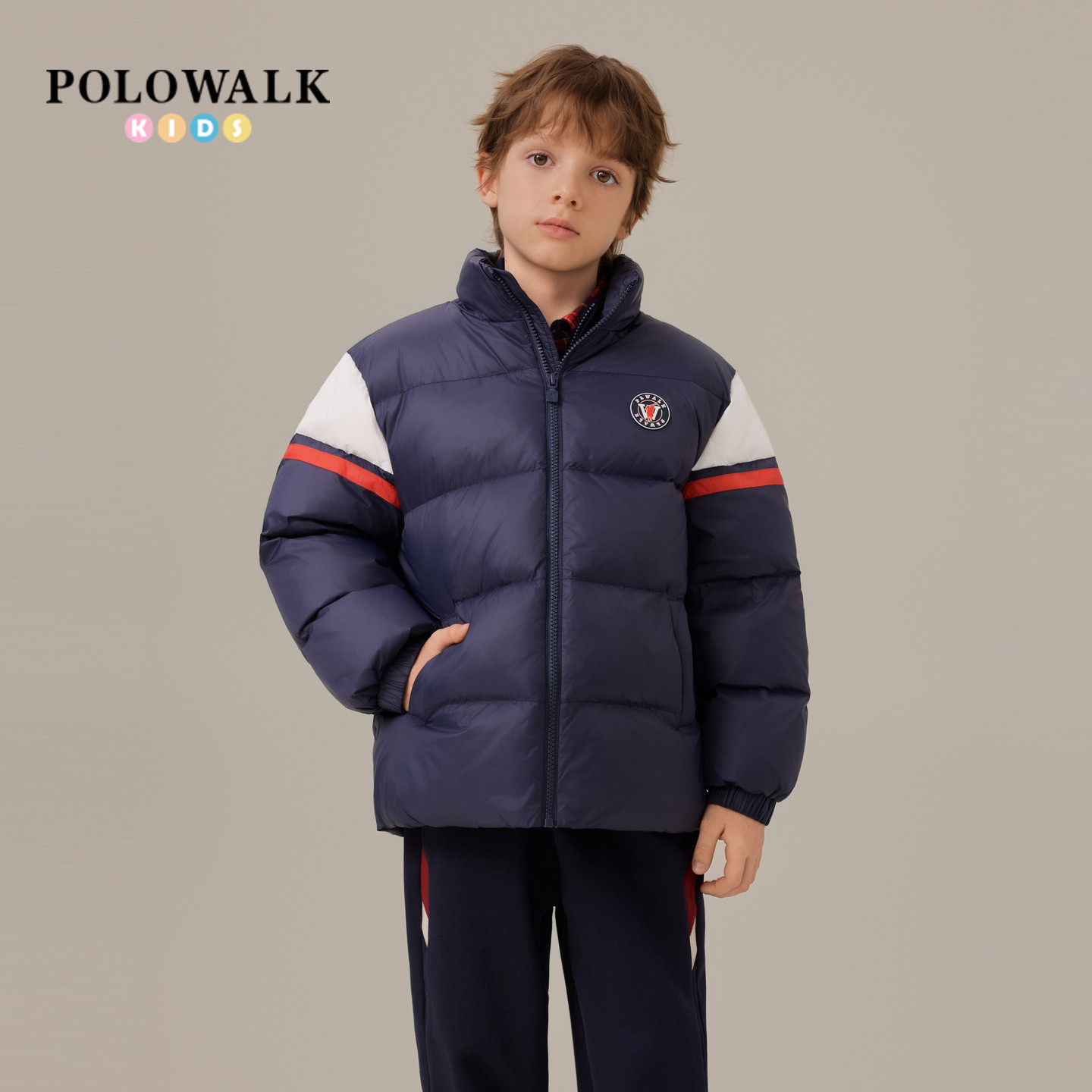 POLOWALK男童面包羽绒服2025冬季新品90鸭绒保暖厚款立领羽绒外套