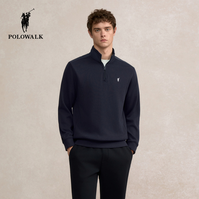 【100%纯棉】POLOWALK男装卫衣2025秋季新品商务休闲立领上衣男式