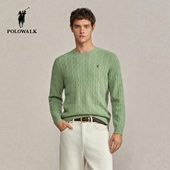 100%绵羊毛 新品 POLOWALK男式 羊毛衫 2025冬季 圆领绞花打底衫 男