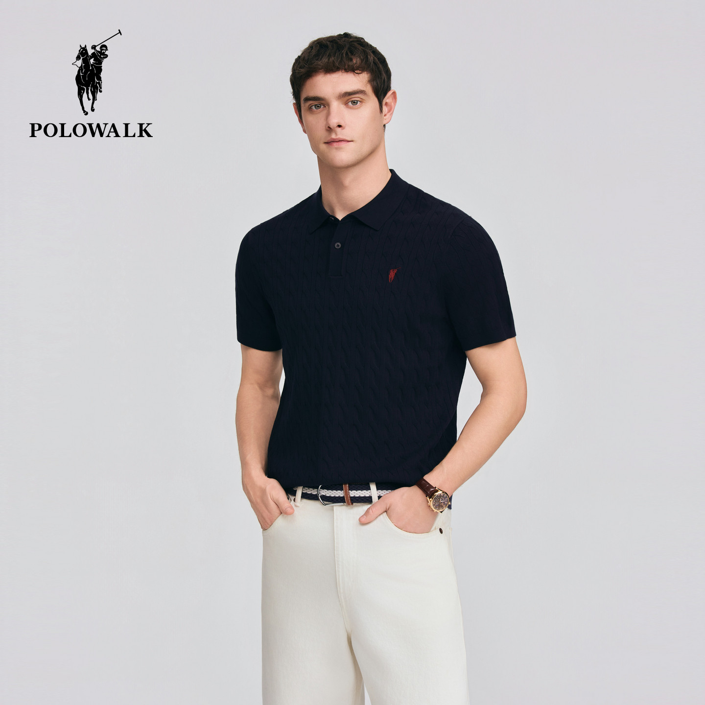 POLOWALK男式短袖针织衫翻领显瘦百搭上衣184元