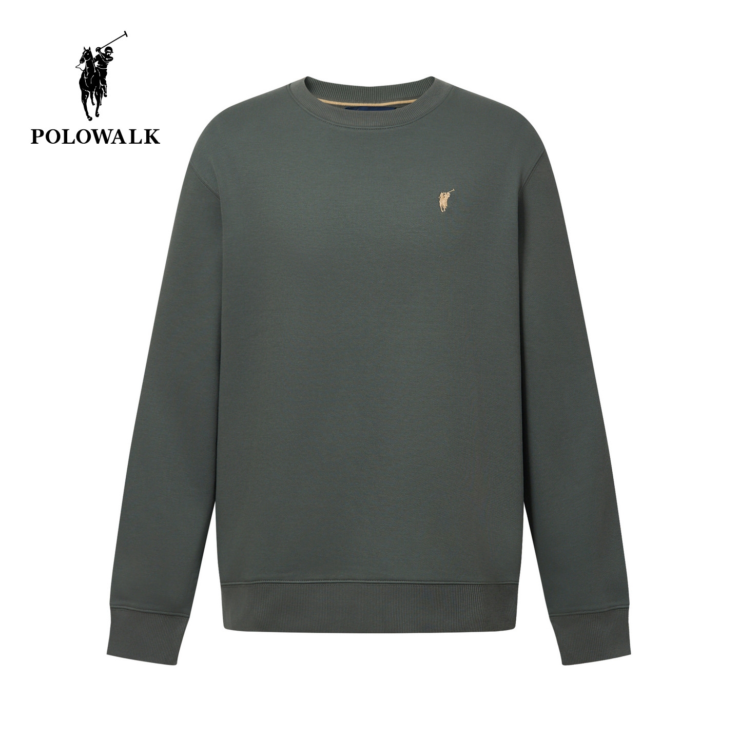 POLOWALK男式休闲卫衣2025冬季新品简约纯色加绒保暖套头