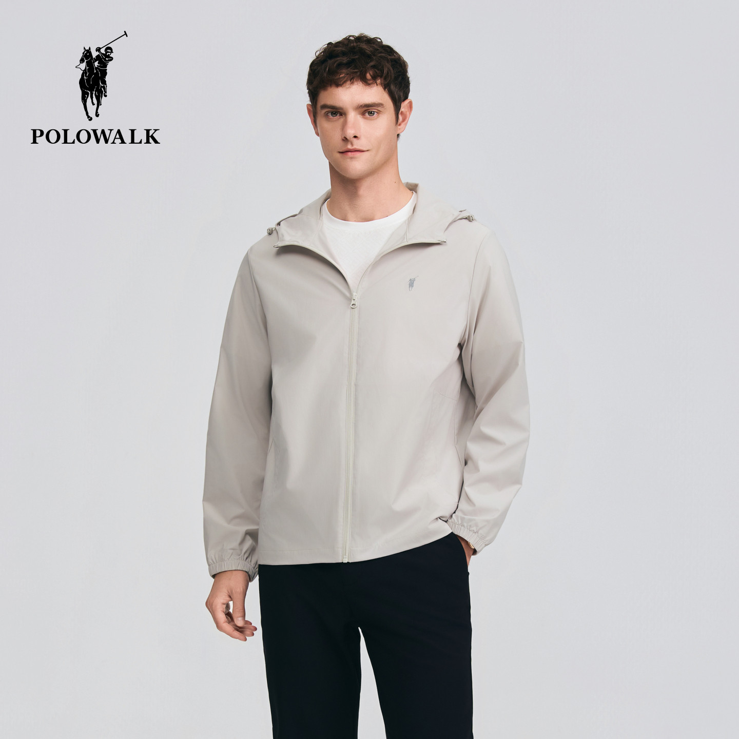 POLOWALK男装2026夏季新品男式连帽防晒外套纯色通勤百搭外套男款