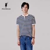 夏季 新款 男装 短袖 潮流 T恤衫 polo衫 美式 POLOWALK男士 藏青简约时尚