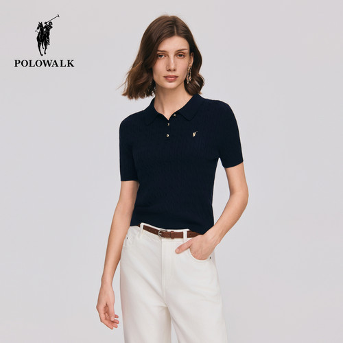 POLOWALK翻领绞花短袖针织衫