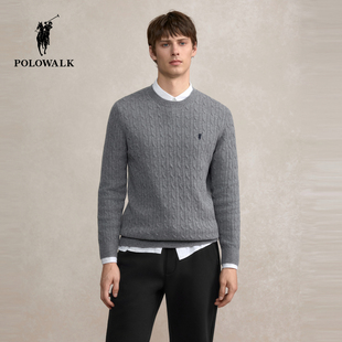 100%绵羊毛 圆领百搭羊毛衫 POLOWALK男士 针织衫 男 毛衣秋冬新款