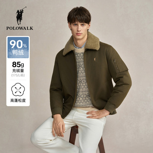 复古90鸭绒羊羔毛翻领休闲外套男 新品 POLOWALK男式 羽绒服2025冬季