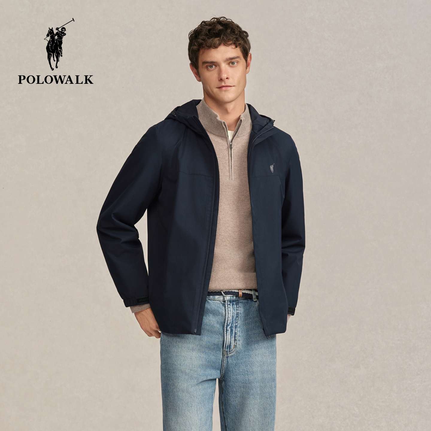 【三防】POLOWALK男式夹克2025秋季新品百搭通勤连帽加绒保暖外套