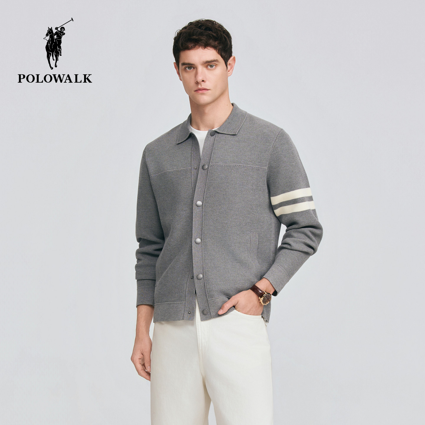POLOWALK男式针织衫2026春季新品经典翻领休闲百搭通勤针织开衫