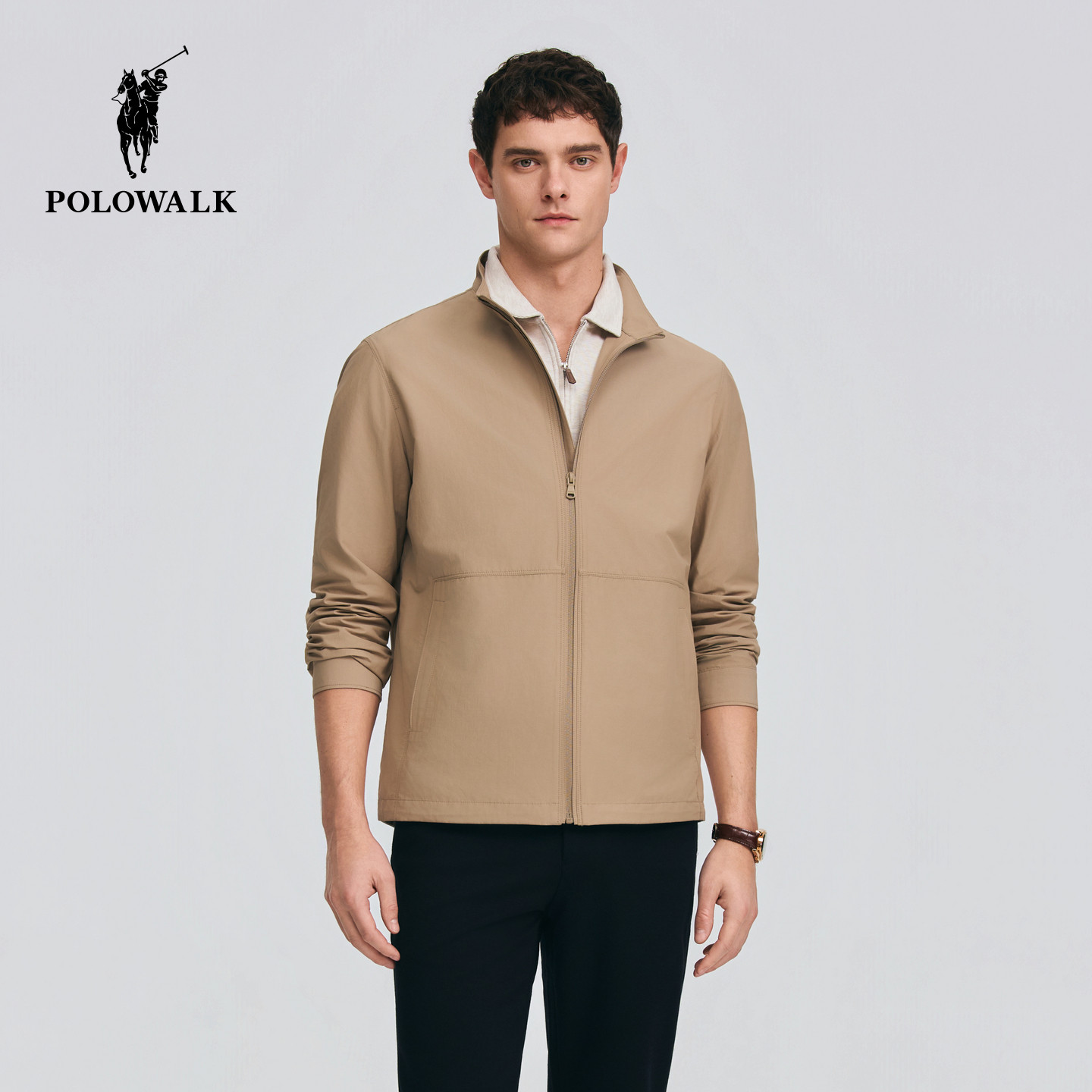 POLOWALK男式外套2026春季新品立领商务通勤简约轻薄拉链外套男