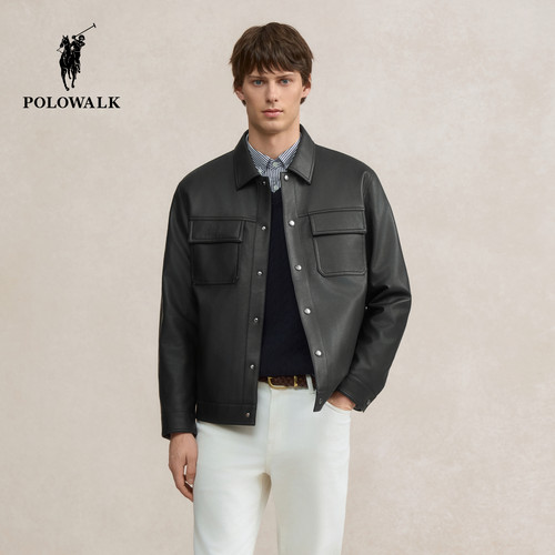 POLOWALK男式2025冬季新品时尚商务通勤加绒挺括翻领外套男