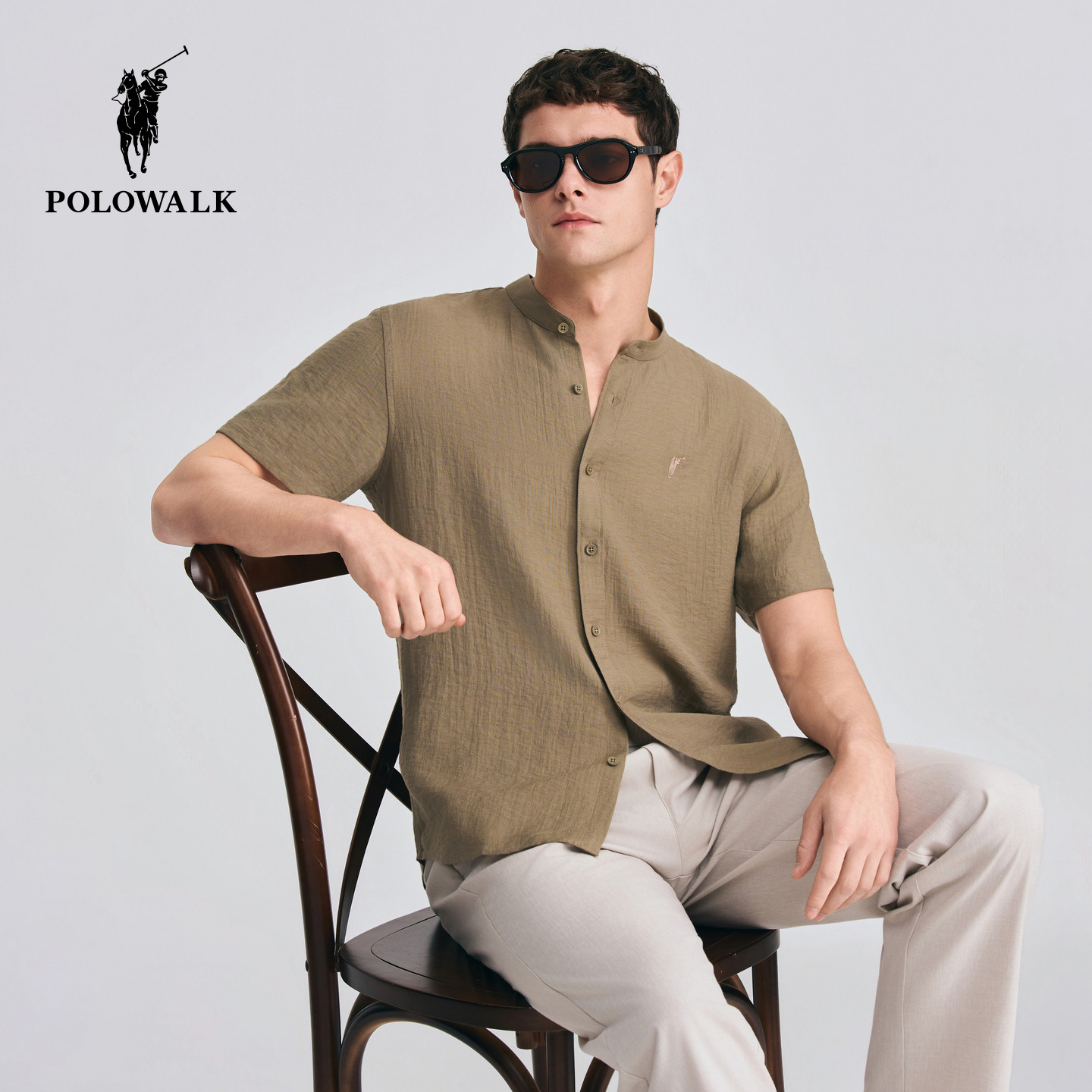 POLOWALK亨利领短袖衬衫图片