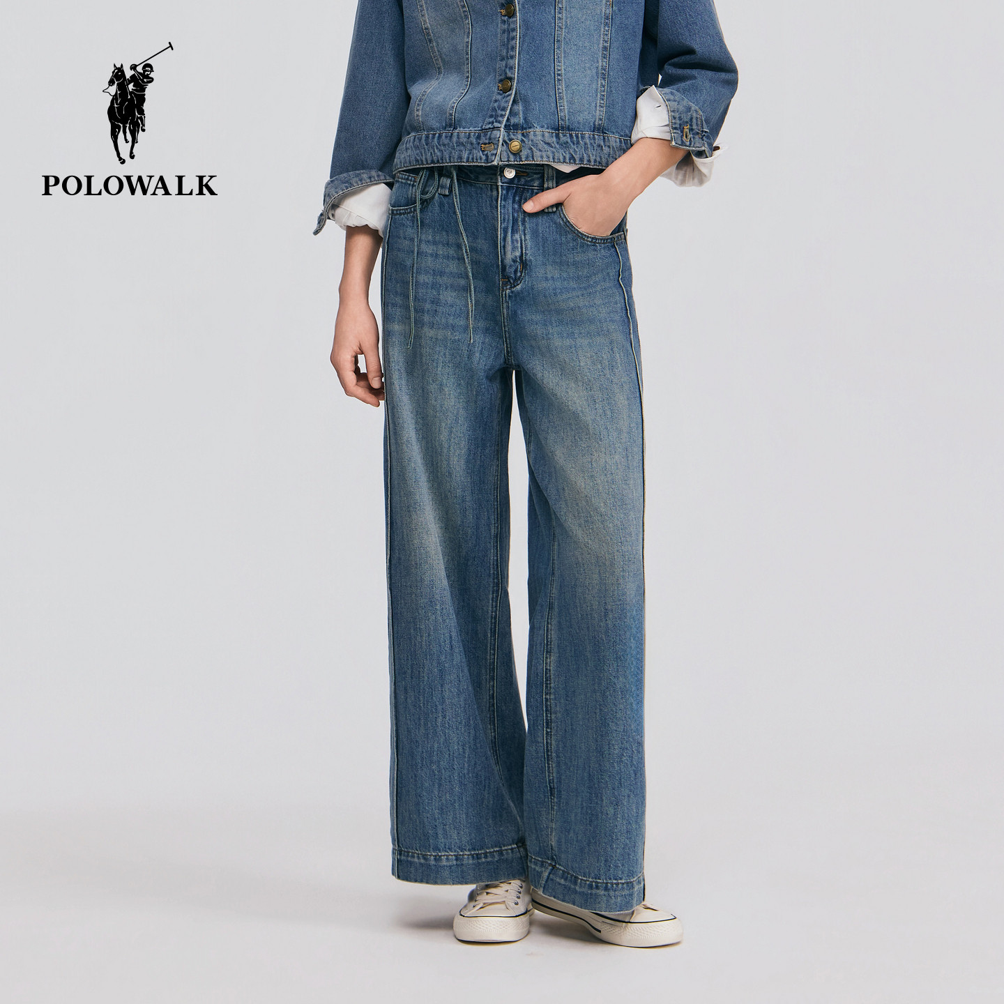 POLOWALK女式牛仔裤2026春夏裤新品女装宽松直筒百搭显瘦牛仔长裤