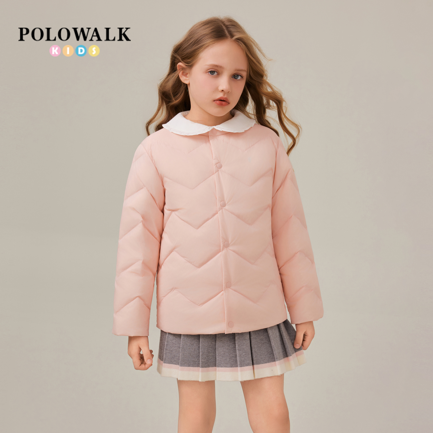 POLOWALK童装女童羽绒服2025新品鸭绒保暖圆领日常休闲女童羽绒服