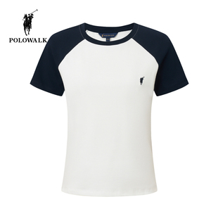 新品 2026夏季 时尚 撞色圆领插肩袖 T恤 POLOWALK女式 休闲短袖 短袖