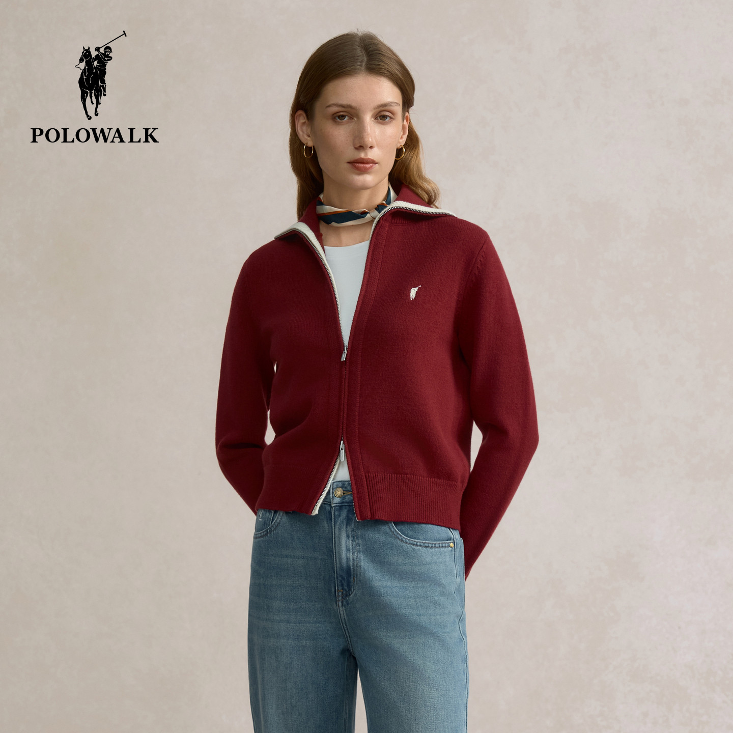 POLOWALK女装2025秋季新品女式长袖针织衫纯色通勤百搭针