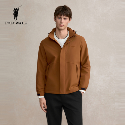 POLOWALK男式夹克2025冬季新品简约户外通勤连帽加绒夹克男装外套