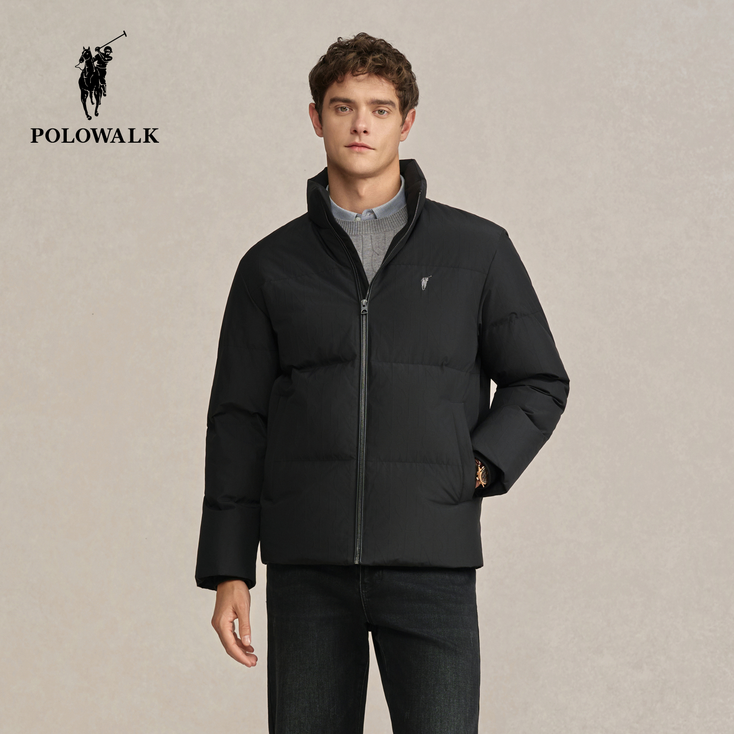 POLOWALK男式羽绒服2025冬季新品简约商务风保暖90鸭绒立领外套男