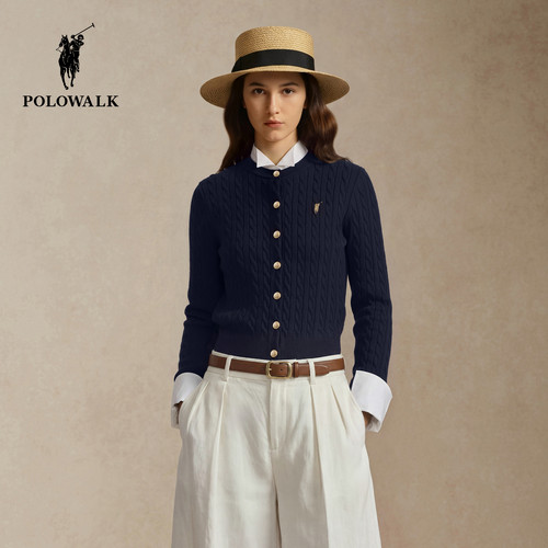 POLOWALK女式绞花长袖开衫