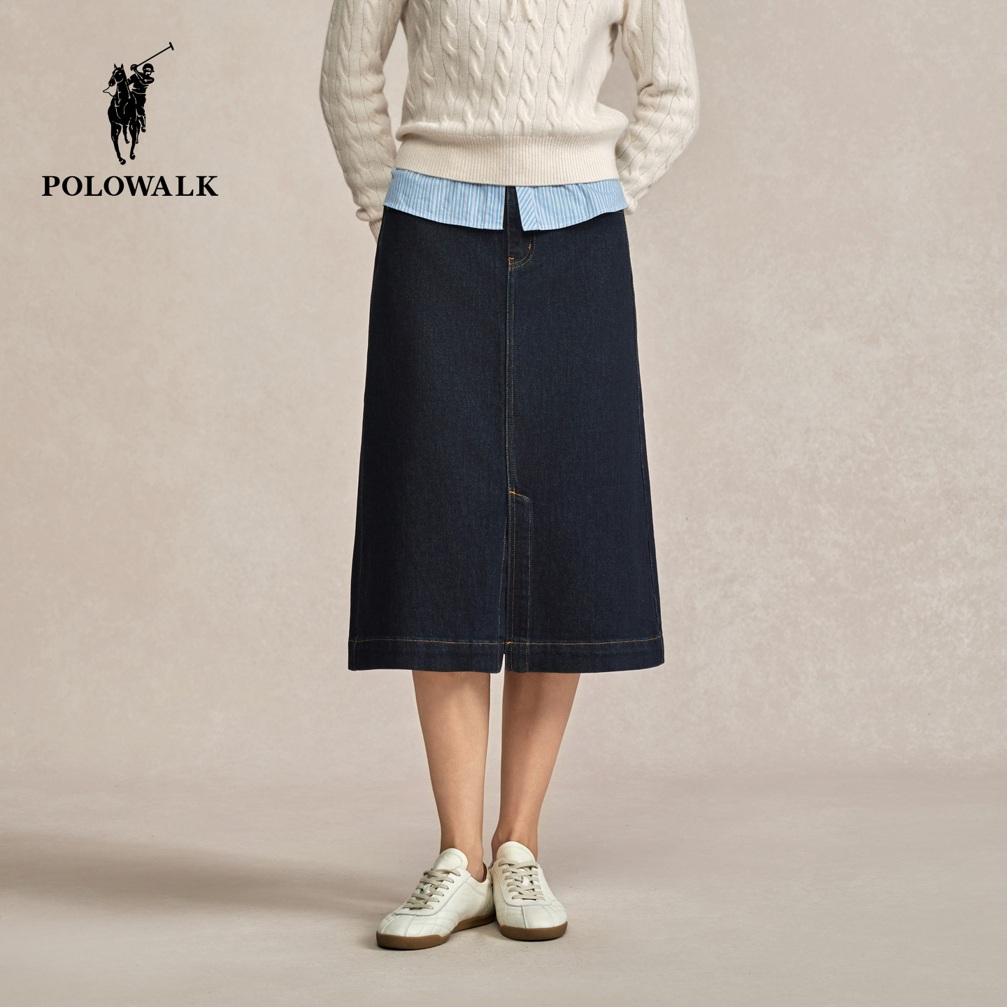POLOWALK女式半裙2025秋冬裤新品女装百搭通勤显瘦A字牛仔半身裙