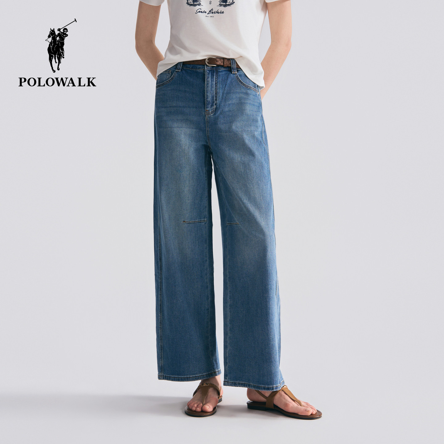 POLOWALK女装2026秋季新款女士香蕉弯刀裤时尚蓝色牛仔裤百搭长裤