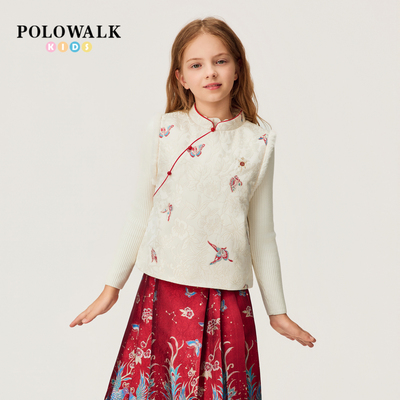 【新年款】POLOWALK童装女童马夹2026新品中式提花国风马甲背心