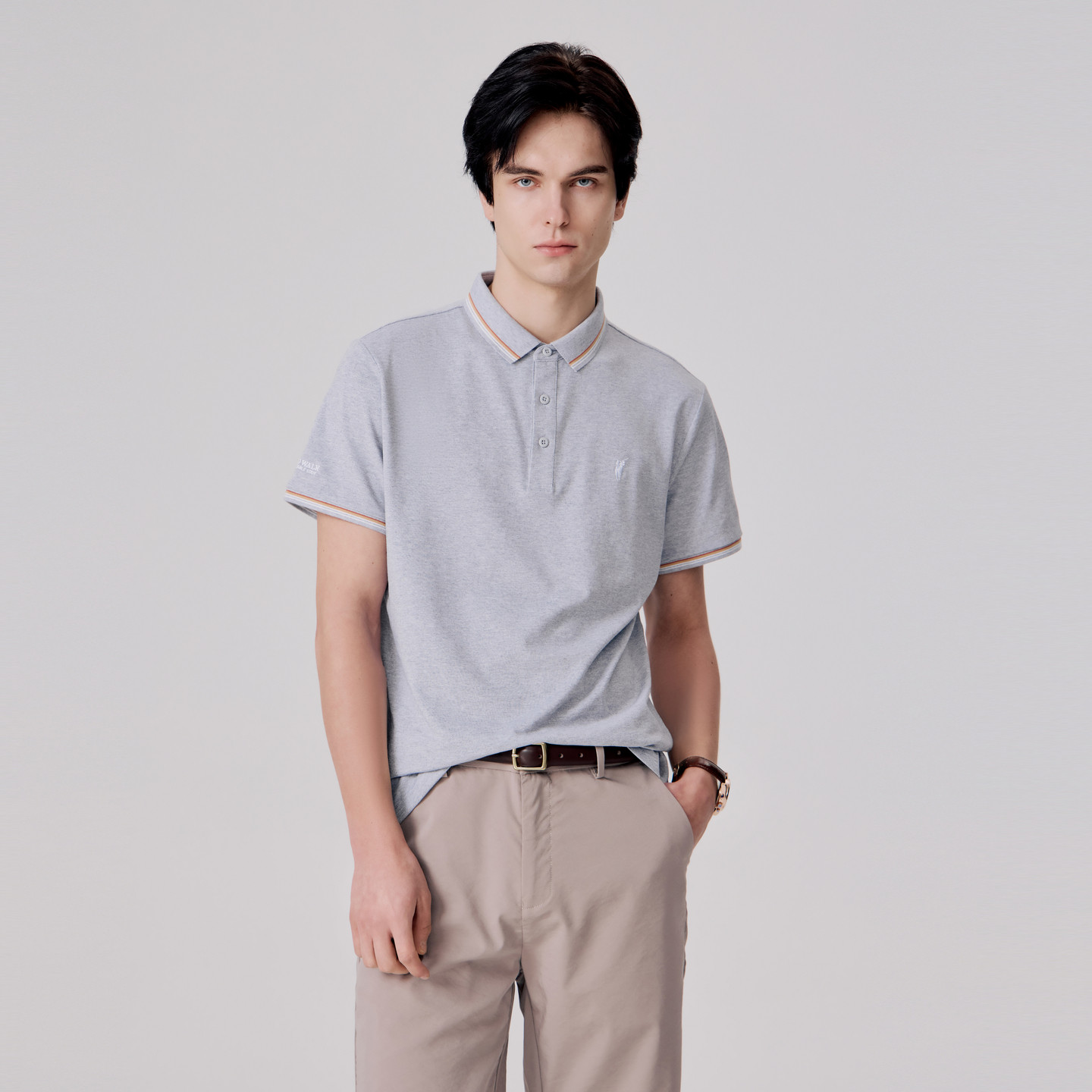 POLOWALK男士短袖polo衫夏季新款藏青简约时尚美式T恤衫男装翻领