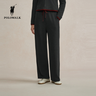 POLOWALK女装女式针织裤2025秋冬裤新品松紧腰直筒休闲宽松长裤子